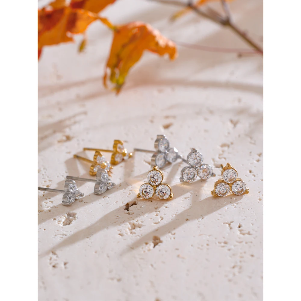 Yhpup Style Shiny Cubic Zirconia Flower Earrings for Women Stainless Steel