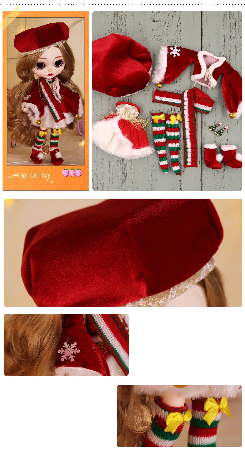 Outfits For ICY DBS Blyth Doll Christmas Clothes Santa Claus Dress Xmas Elk Suit 1/6 BJD Azone S Anime Girl