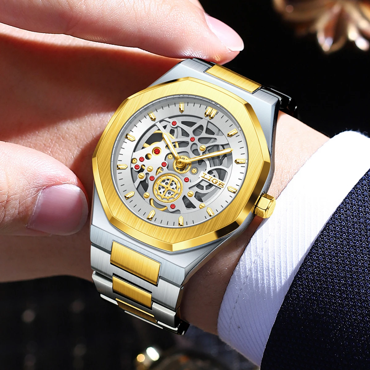 LIGE Luxury Men's Skeleton Design Quartz Wristwatch – Waterproof & Luminous with Steel Strap