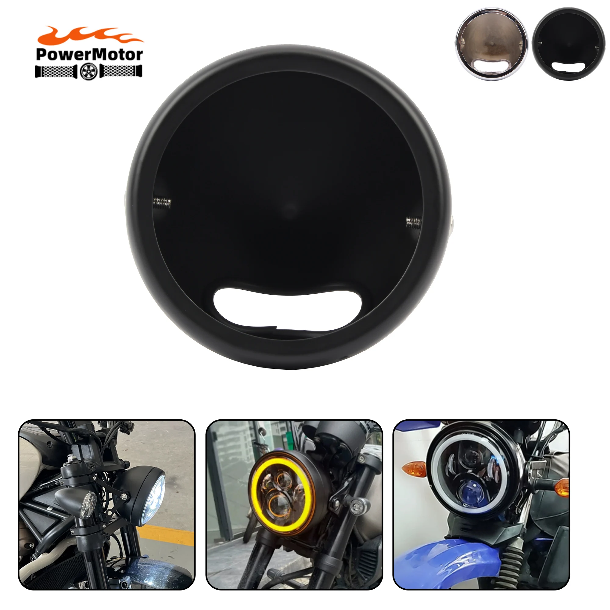 Universal Retro Cafe Racer LED Headlight Housing Cover and Bracket