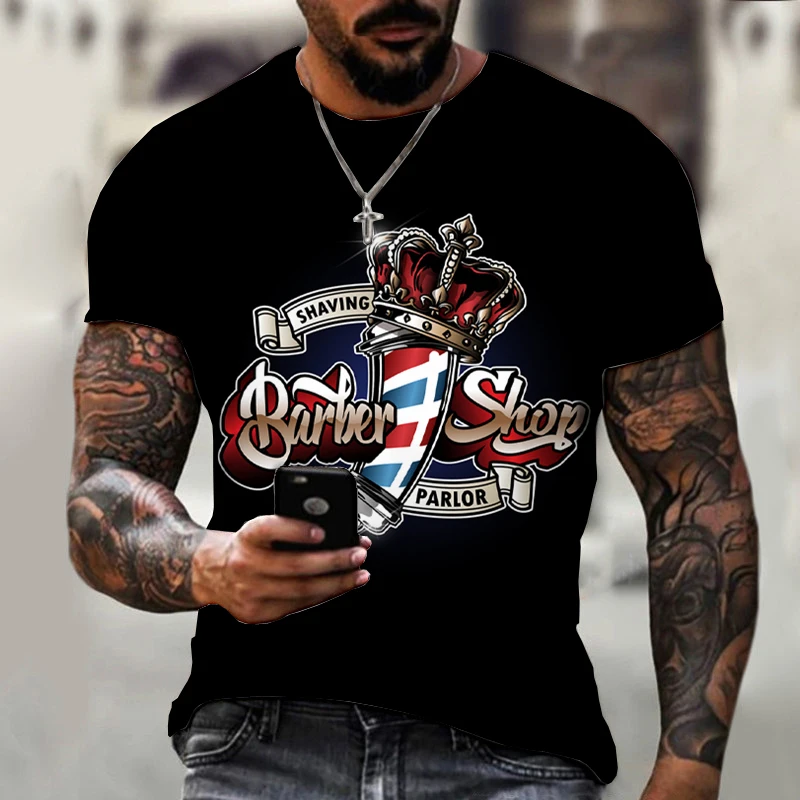 

Men's T-shirt Hairdressing Pattern Summer Tracksuit Tops Harajuku Casual Funny O Neck Short Sleeve Luxury Hip-hop 3D Printed