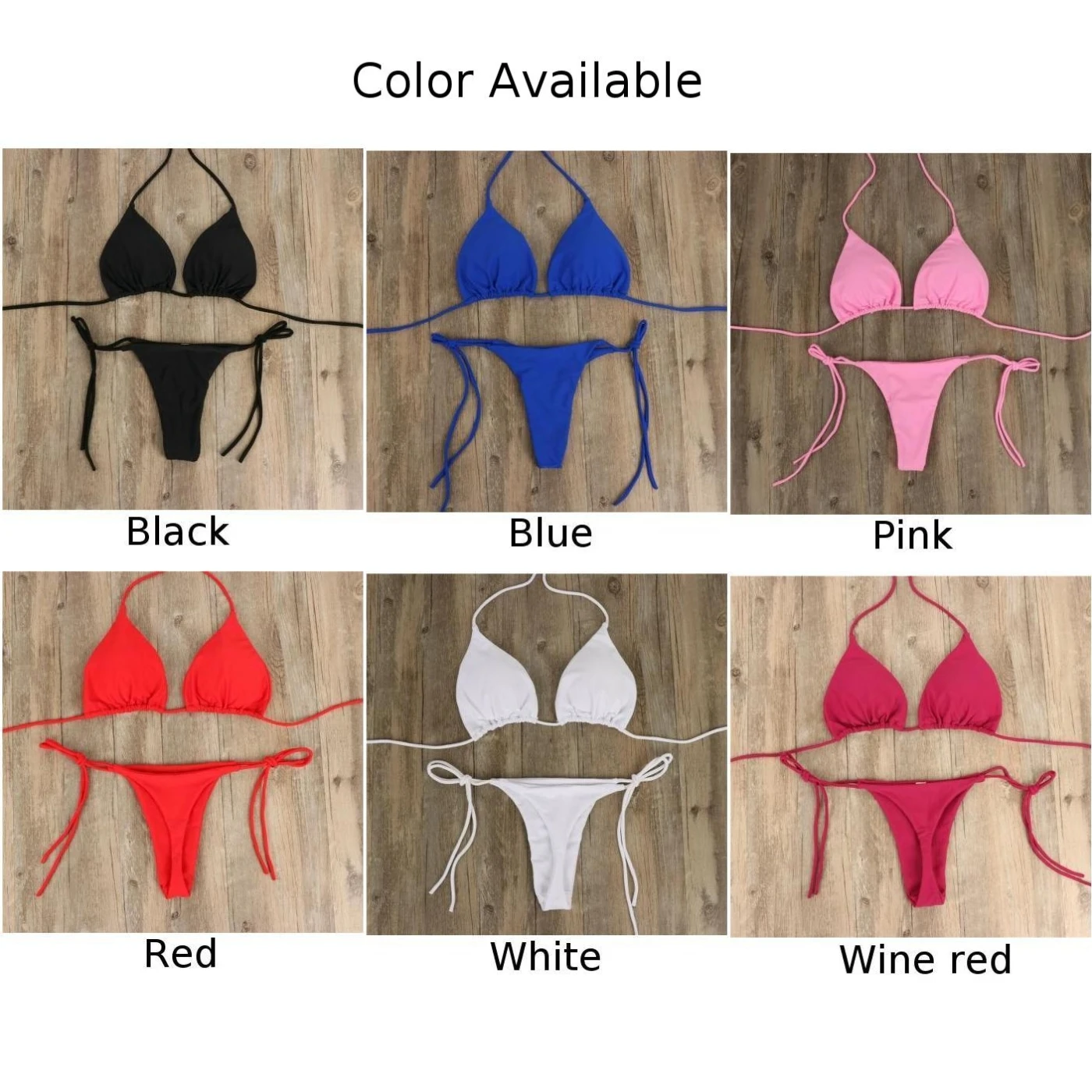 Solid Bikini Set Women Triangle Sexy Two Pieces Swimwear Girl Plain Beach Bathing Suit Swimsuits Thong Side Tie Bandage Push-up