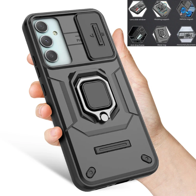 Per Samsung Galaxy A14 A24 A34 A54 5G Custodia Slide Camera Armor Ring Stand Custodia Per Telefono Per Samsung A54 A 14 24 34 54 5G Cover Posteriore
