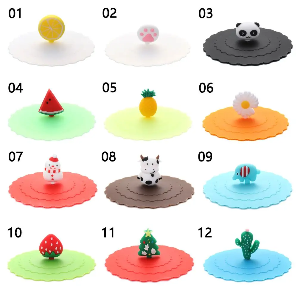 Reusable Silicone Cup Cover Tea Coffee Lids Heat-resistant Leak Proof Sealed Lids Cap Suction Cup Cover 10cm Cartoon Cute Style