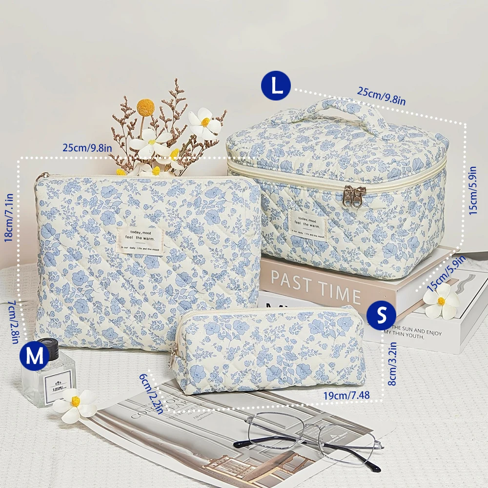 Chic Quilted Cotton Cosmetic Organizer - Portable Zipper Handbag