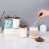 2/4 Pack Holder - Restroom Bathroom Organizers and Storage Containers, Clear Plastic Apothecary Jars with Wood Lids 2