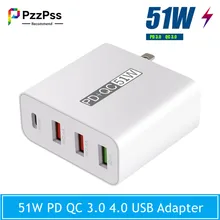 

PzzPss Universal 51W PD QC 3.0 4.0 USB Adapter Wall Quick Charger For IPhone Samsug Huawei EU Plug Xiaomi Phone Fast Charging