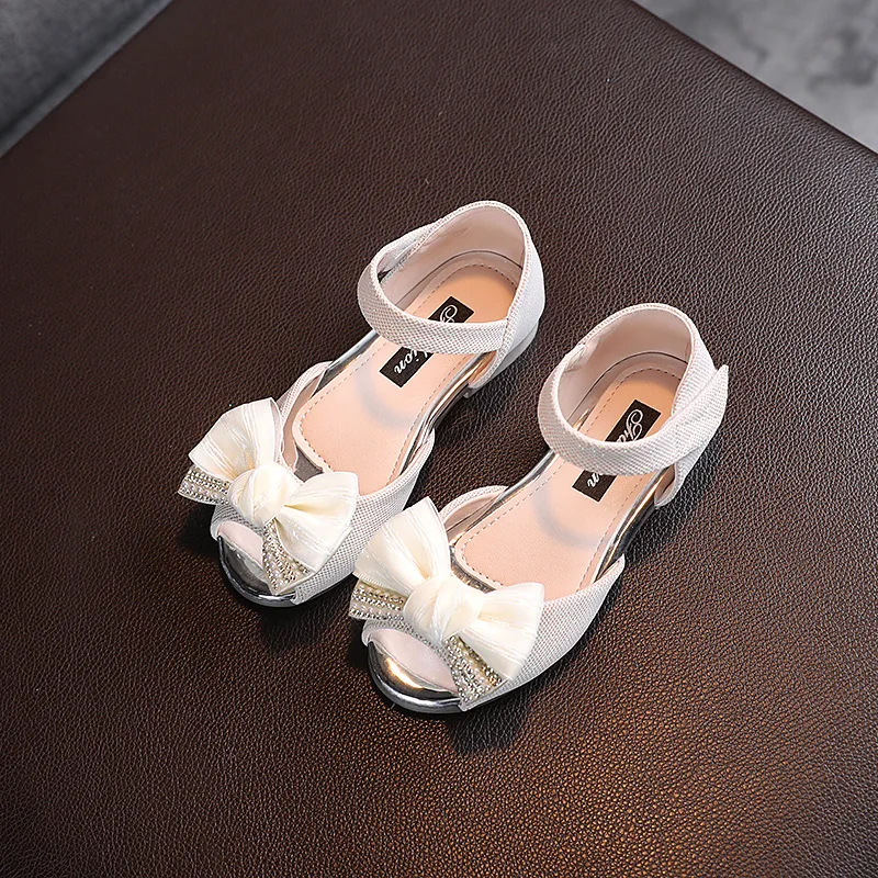 

Summer Children's Diamond Ribbon Fish Mouth Anti Slip Casual Sandals Soft Sole Bow Dance Performance Shoes for Girls