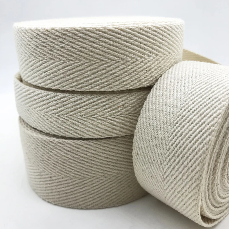10/20 Yards Natural Color Twill Herringbone Cotton Webbing Ribbon Beige 25mm 38mm 50mm for Bag/Clothing Sewing Accessories