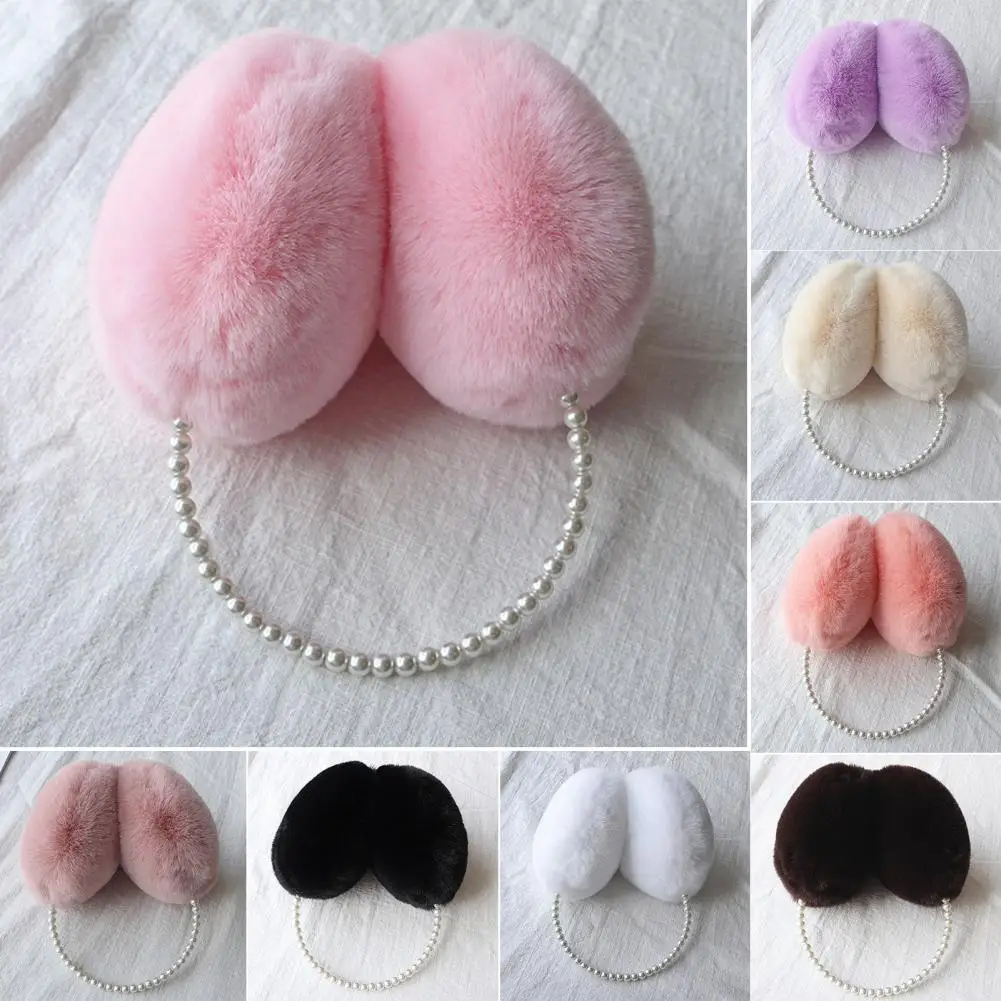 Thermal Insulation Earmuffs Cute Solid Color Plush Warm Earmuffs Girls Faux Pearls Winter Ear Warmer Soft Furry Ear Covers