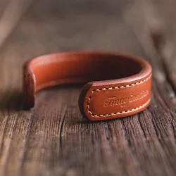 Maden Leather Cuff Bracelet: Adjustable Handmade Khaki Wristband with Brown Print Thunderbird Design - 52 - 54mm (Brown)