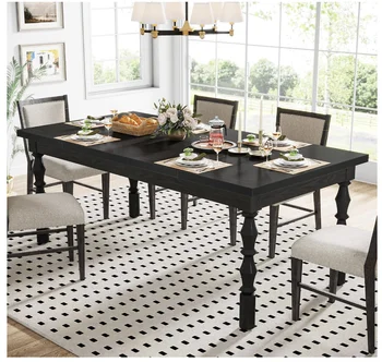 Wood Black Dining Table for 4-6 People, 62” Farmhouse Large Rectangle Kitchen Table, Modern Dinner Table Kitchen & Dining Room 1