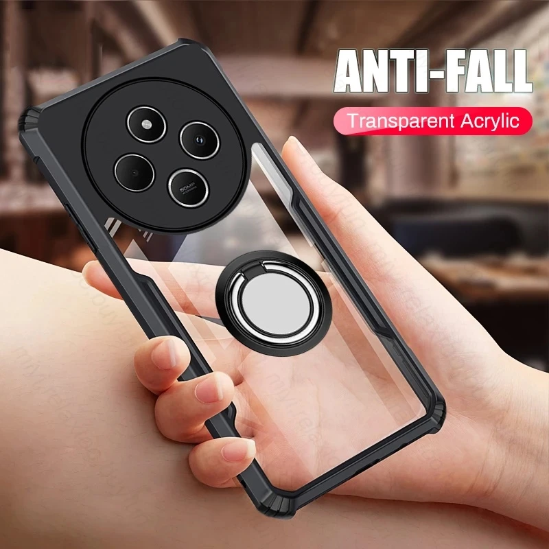 Clear Acrylic Back Cover with Magnet Holder Ring for Smartphone Protection