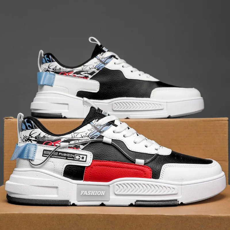 

Мужские кожаные кроссовки, белые дышащие кроссовки на толстой подошве, повседневная спортивная обувь, 2023