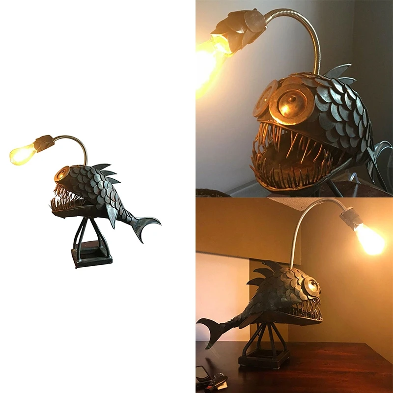 

Angler Fish Lamp USB Rechargeable Desktop Metal Light Handmade Craft Home Living Room Decoration