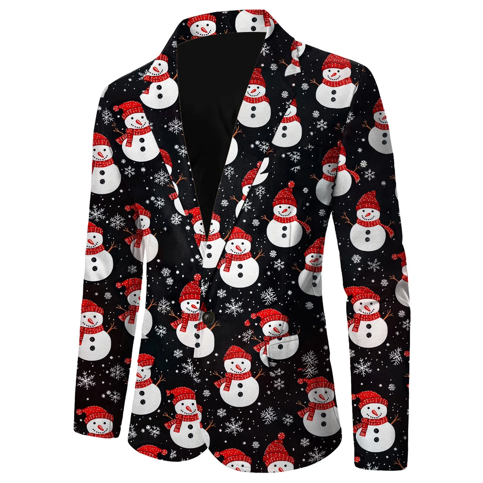 Men Long Sleeve Christmas Suit Christmas Tree Santa Claus Snowman Elk Print Blazer Jackets For Men New Year Party Xmas Wear