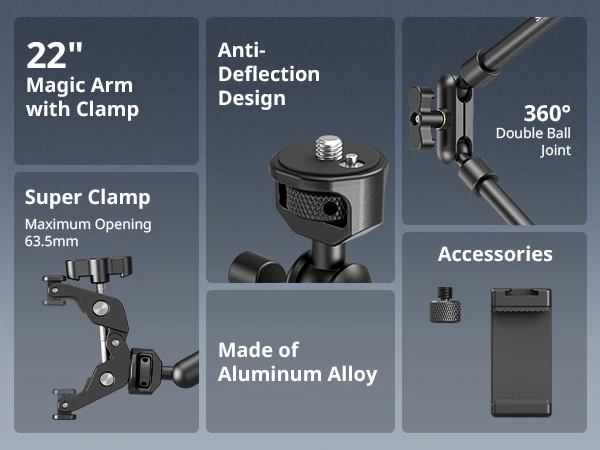 SmallRig Magic Arm with Crab Clamp Kit, Adjustable Desktop Tripod Mount, Boom Arm, for Smartphones Webcams Action Cameras 4766