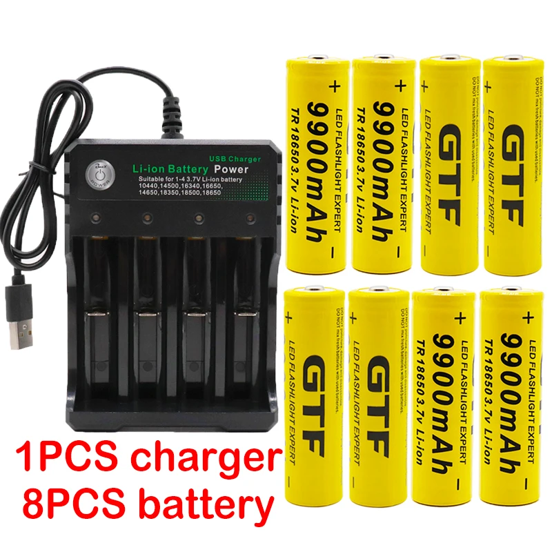 

Original 18650 Lithium ion Batteries Flashlight 18650 Rechargeable-Battery 3.7V 9900 Mah for Flashlight + USB Charger