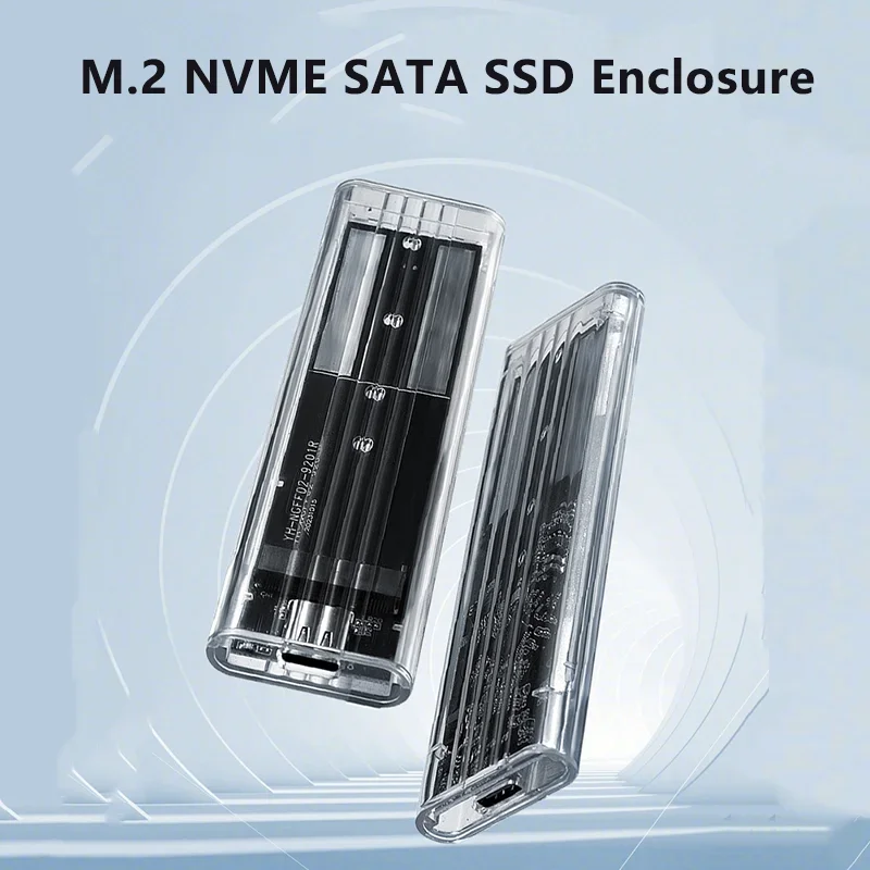 M.2 NVME PCIe NGFF SATA SSD Case USB3.1 Gen1 10Gbps TypeC Transparent SSD Enclosure External Adapter for 2230/2242/2260/2280