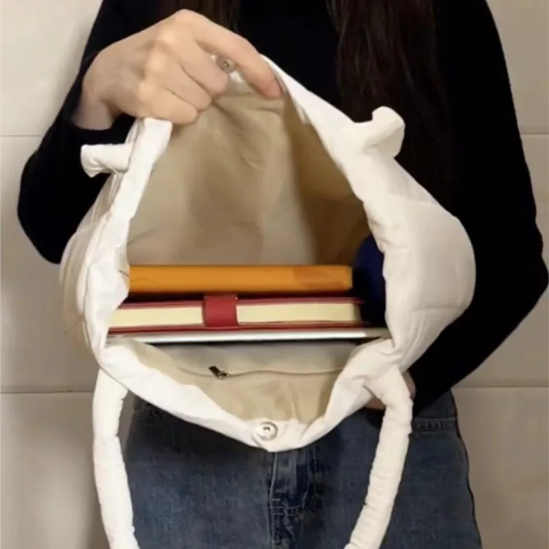 JIAERDI Sweet Cute Puffed Check Pattern Handbag Women New Large Capacity Tote Bag Ladies Nylon Cotton Filled Casual Underarm Bag