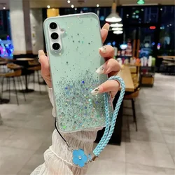 Sparkling Powder Soft Silicone Phone Case with Clover Hand Rope Design - OPPO A15 or A15S (1)