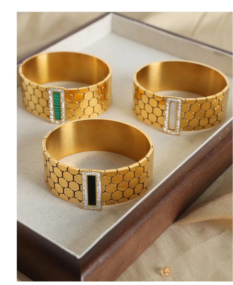 Amaiyllis 18 Karat Gold Mode cz Zirkon Waben muster Armband Schmuck Retro Palast Stil Damen Armband für Frauen Geschenk – Detail 9