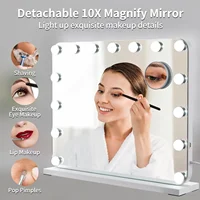 Makeup Hollywood Vanity Mirror with Lights 15 Dimmable LED Bulbs 3 Color Lighting Mirror Adjustable Brightness USB Charging Port 2