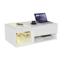 Table basse moderne Fangange avec dessus relevable et éclairage LED RGB, table basse blanche brillante avec tiroir de rangement et vitrine en verre, table multifonctionnelle pour salon 100x55x35cm 7