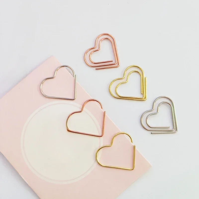 Paper Clips Binder Clips 50pcs/set Metal Paper Clips Hearts Mini Binder Clip Bookmark Book BindingNote Decor Stationery School Office Binding Supplies