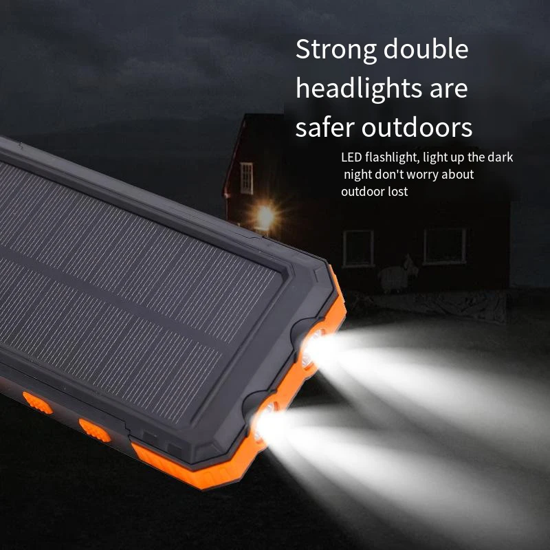 1PC Solar Charger Power Bank 20000mAh Portable External Battery Pack 5V Fast ChargingSuper Bright Flashlight Panel Charging