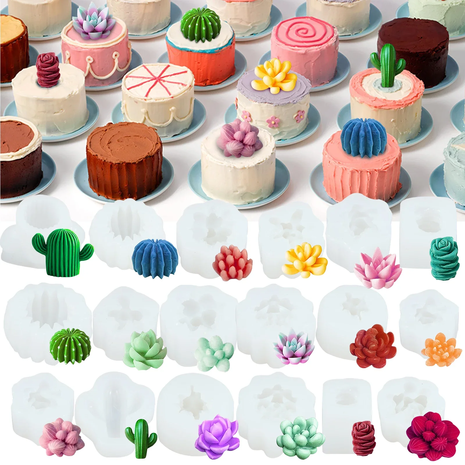 9Pc Succulent Silicone Mold 3D Succulent Cactus Candle Molds Creative Resin Mold Safe Cactus Flower Resin Casting