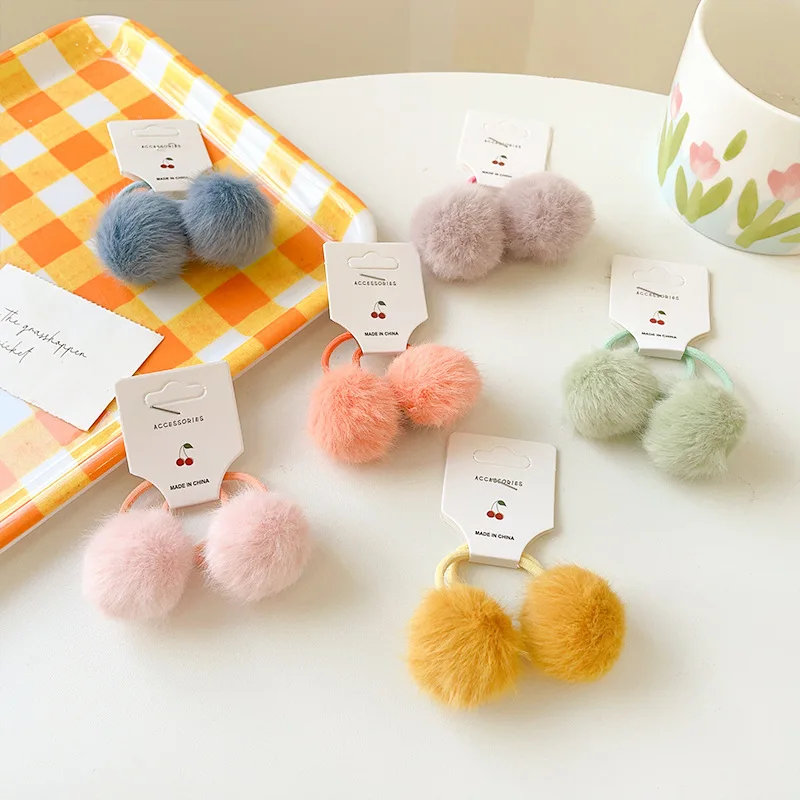 2 teile/satz Kawaii Pompom Haar Krawatte Für Mädchen Kind Elastische Plüsch Haar gummibänder Baby Rosa Ball Haar Seil kind haarbänder Nettes Geschenk