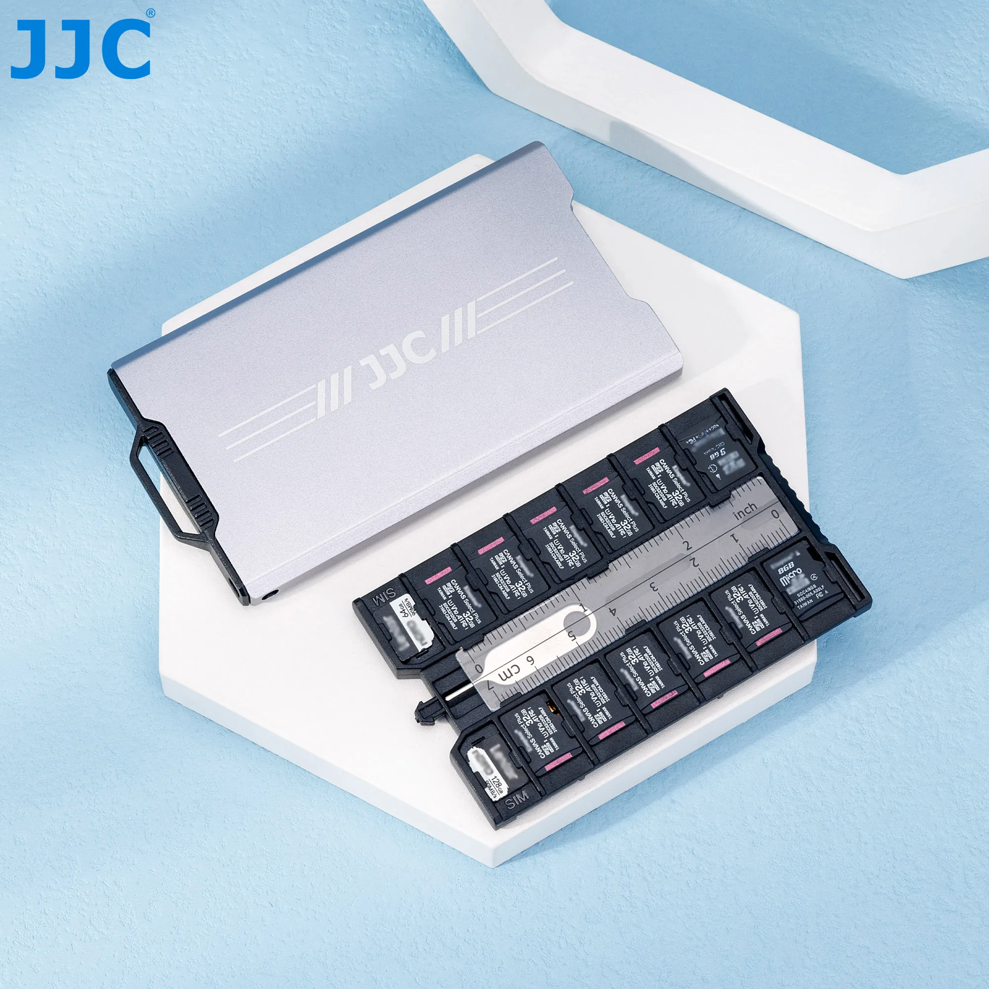 JJC Pop-up-Design, ultradünnes Speicherkartenetui, tragbarer Hartschalenschutz aus Metall für SD/Micro SD/TF/Nano SIM/NM-Karten – Detail 30