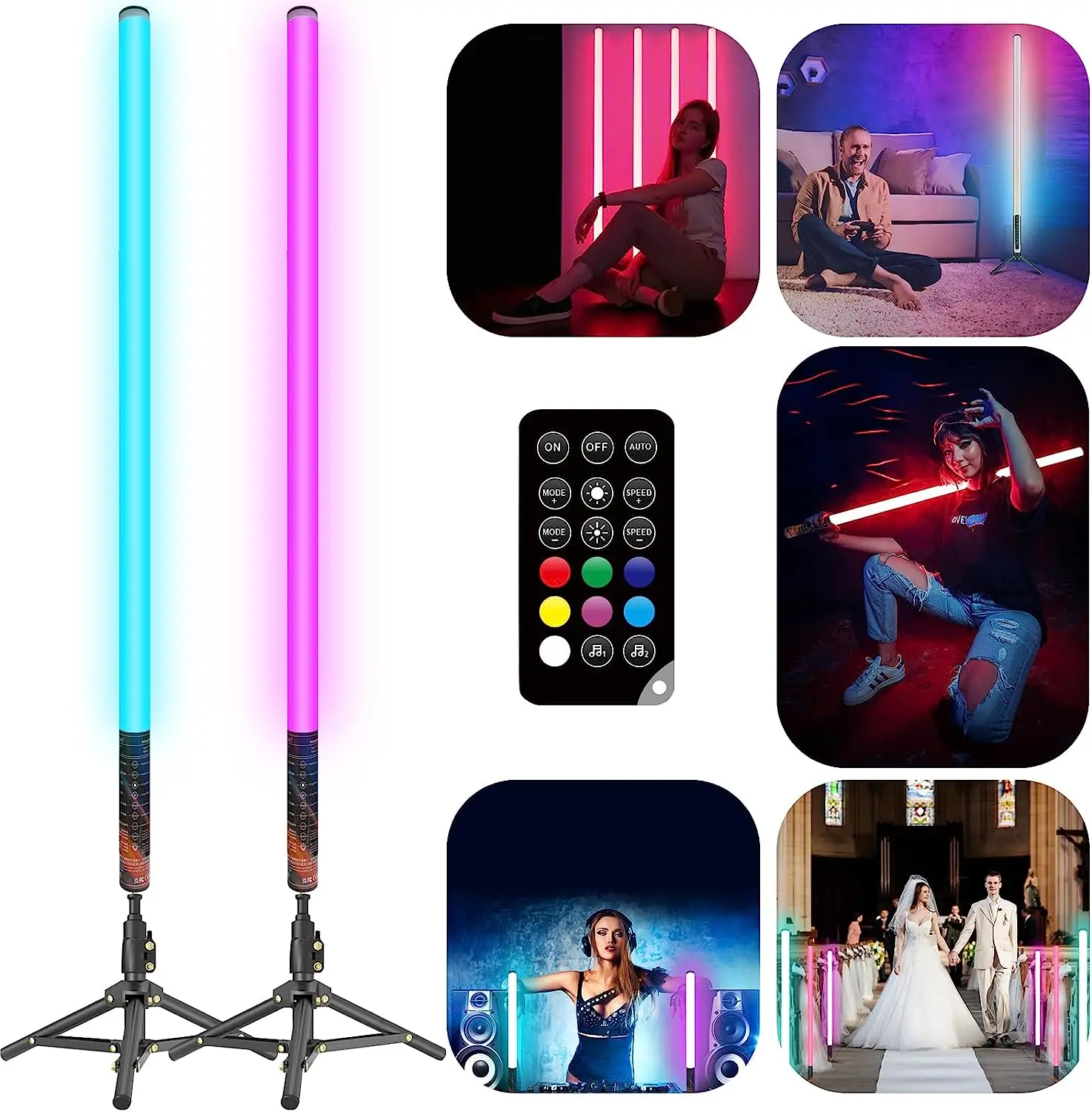 LUXCEO 85cm 4pcs LED Mood Light 3W Remote Control Atmosphere Lights RGB Color Changing Lighting for Bar Party Christmas Decor. 3