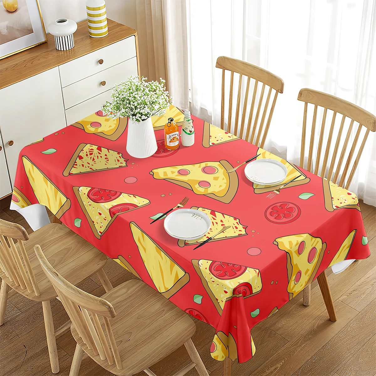 

Pizza Tablecloth Delicious Fast Food Pattern Table Cover Rectangle for Kitchen Living Room Dining Room Home Picnic Decoration