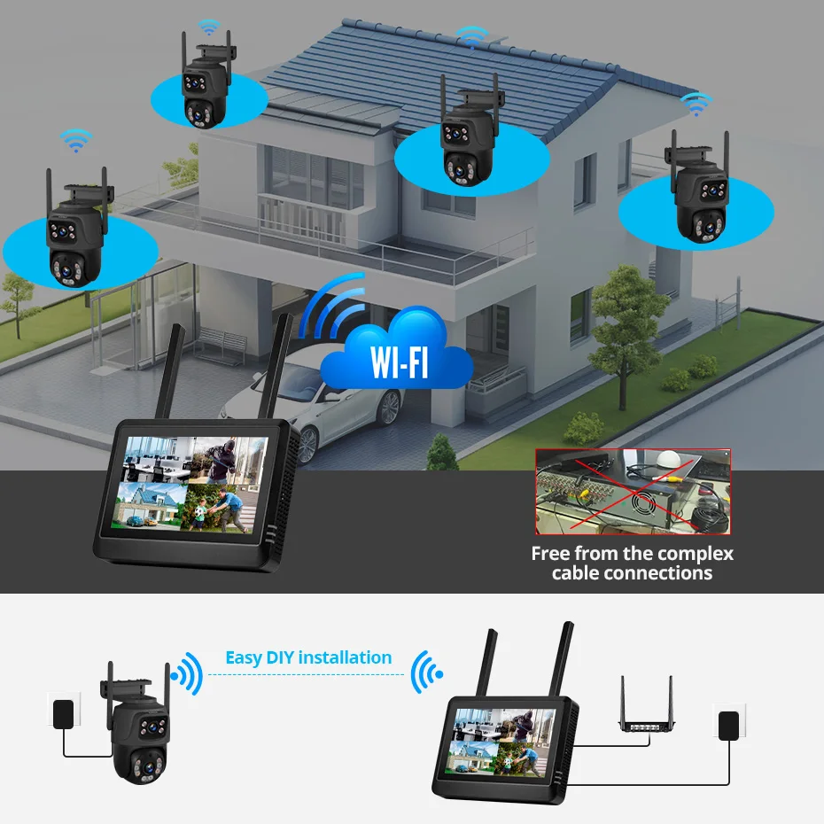 KERUI 8CH NVR 레코더 7인치 화면 6MP 무선 보안 카메라 WIFI 시스템 모니터 지원 인간 감지 오디오 iCSee