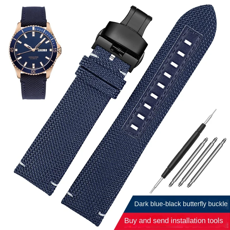 Premium Nylon Men's Watchband - Canvas Leather Strap 22mm