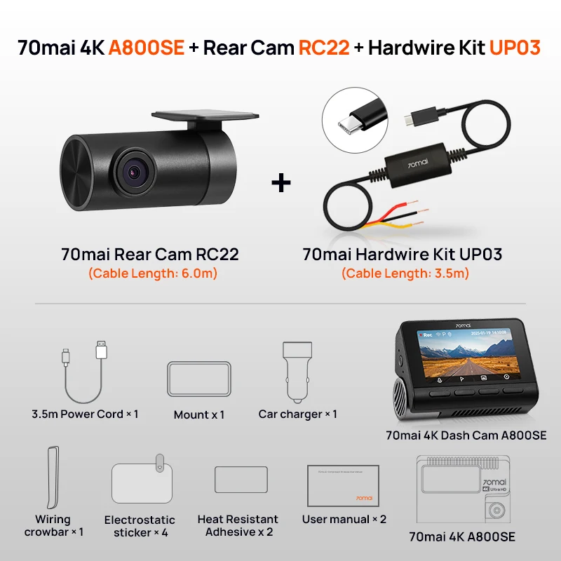 新品 F1.8 128GB 4K/FHD 70mai DashCamA800SE Amazon.com: 70mai 4K Dash Cam Front and Rear with STARVIS