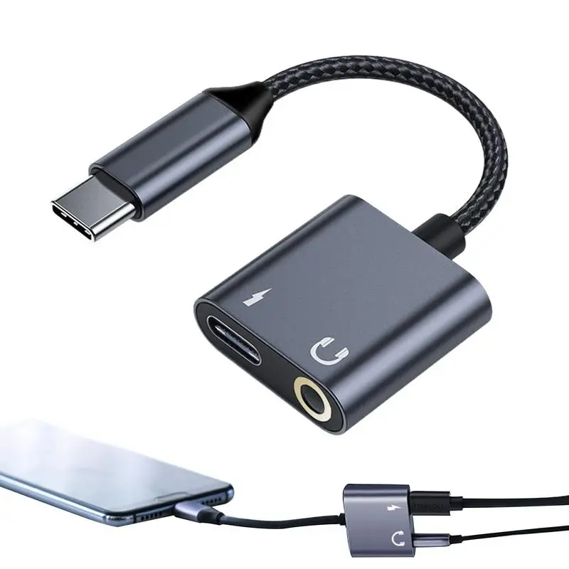 

2 In 1 Type C Headphone AUX Audio Splitter Adapter Udio Splitter For Lighting To 3.5mm Adapter Earphone Jack Cable USB C To3.5mm
