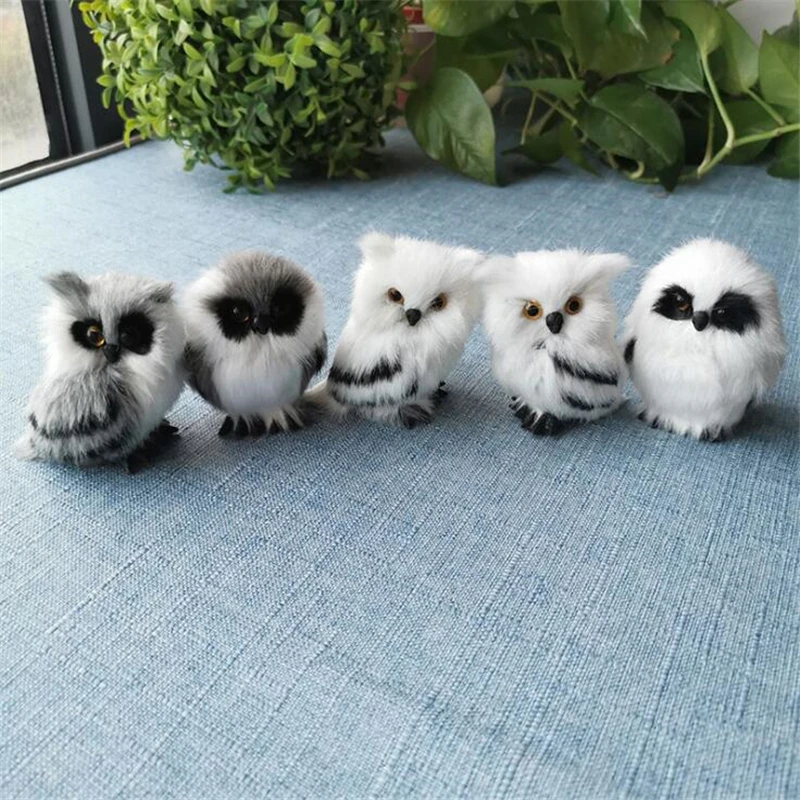 Cute Owl Mini White Black Simulation Furry Bird Ornament Decoration Adornment Simulation For Home Decor Gift