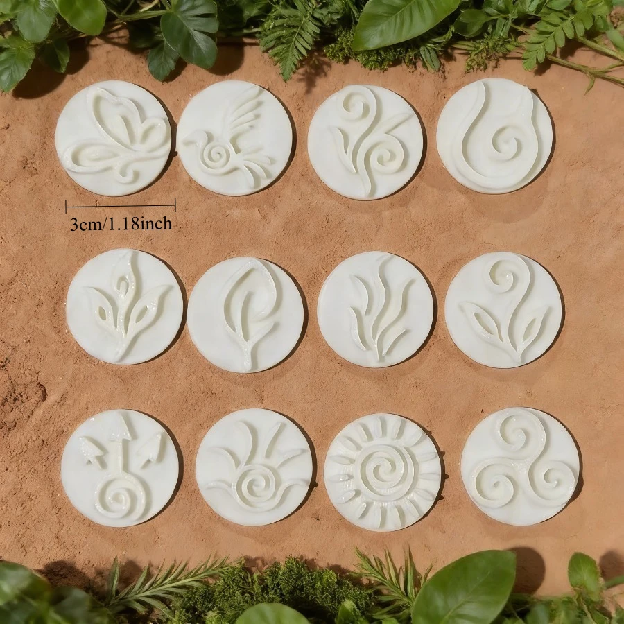 12-teiliges Boho-Themen-Set Polymer-Ton-Stempelwerkzeuge mit Griffen, Elementformen für Polymer-Ton-Ohrringe, Anhänger & Keramik-Bastelarbeiten – Detail 2