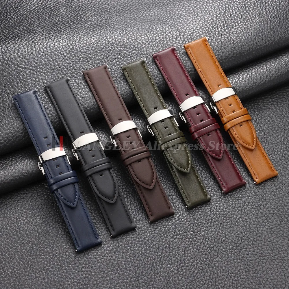 Vintage Genuine Cowhide Leather Watch Band Strap with Butterfly Buckle - Universal Bracelet