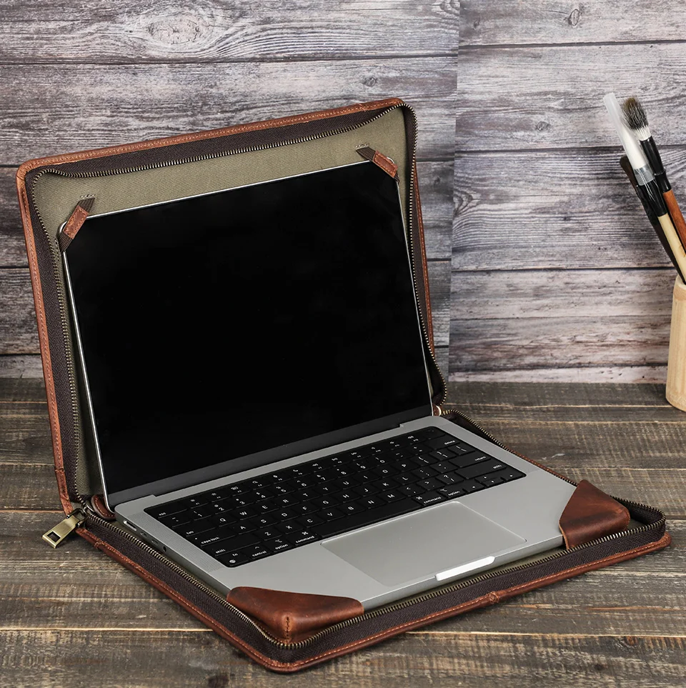 família genuíno couro do portátil capa para macbook pro macbook pro ar casos de manga protetora bolsa