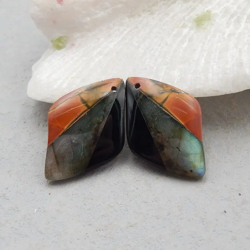 Natural Stone Multi-Color Picasso Jasper,Labradorite And Obsidian Handmade Jewelry Earring Bead 27x18x5mm 6g