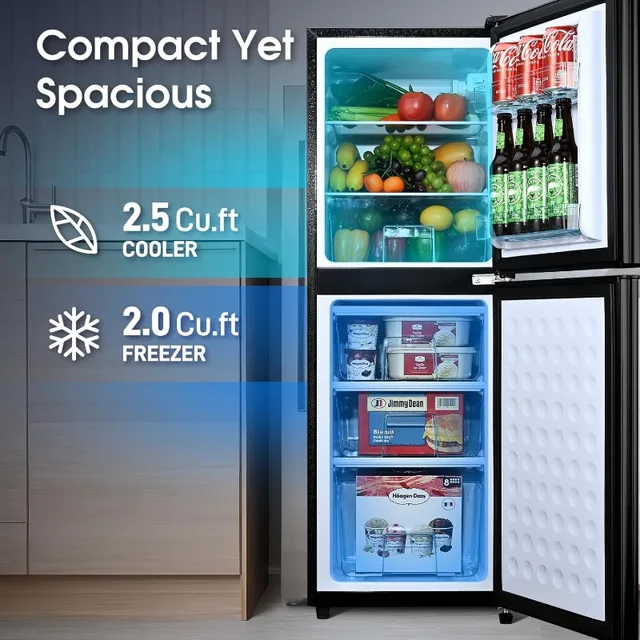 Fridge with Bottom Freezer and Drawer,4.5 Cu.Ft Double Door Refrigerator with 7 Adjustable Temperature Settings for Bedroom,Dorm 2