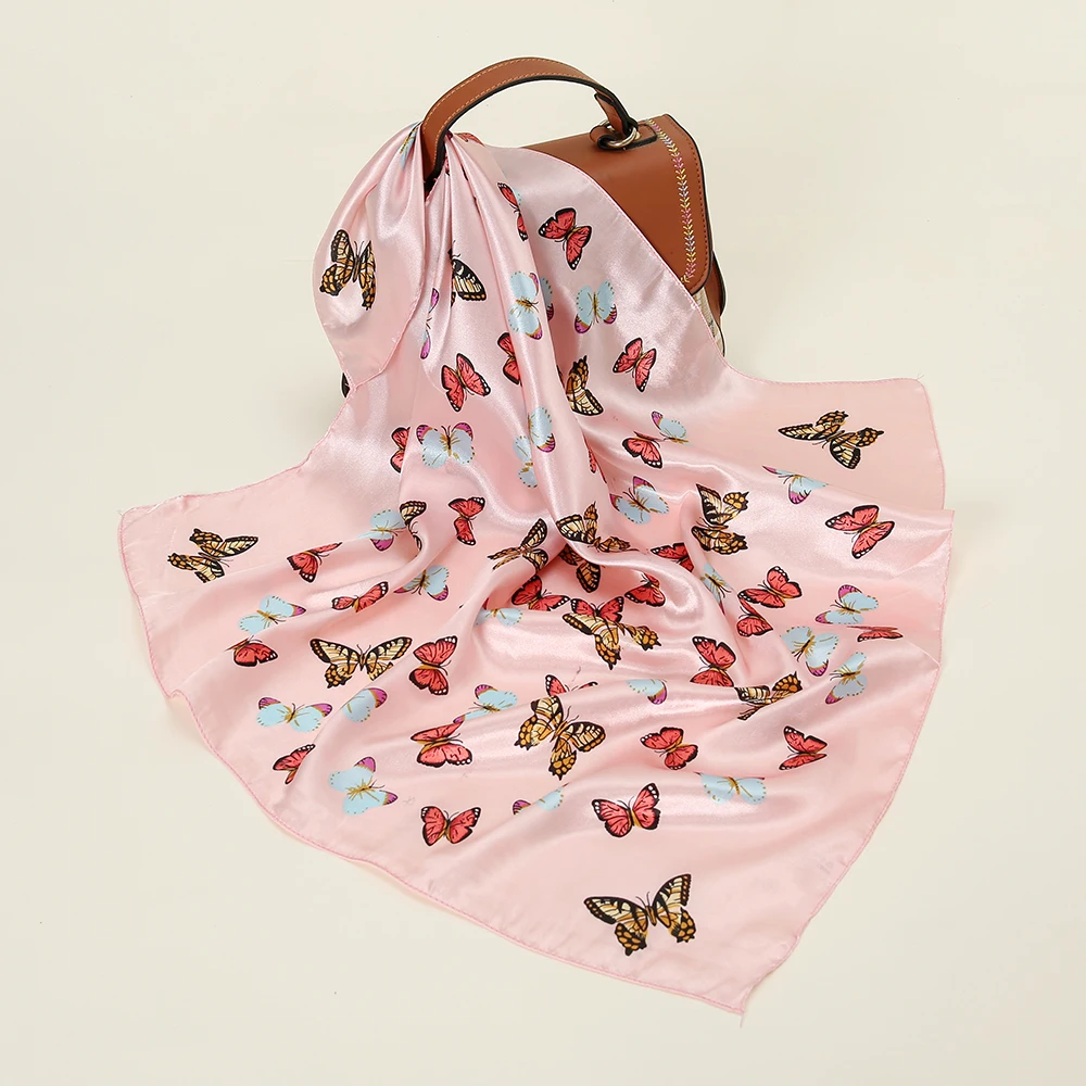60x60cm Small Silk Scarf Scarftop Headwraps For Women Vintage Butterfly Hair Scarve Hijab Foulard Luxury Bandana Femme Headscarf 2