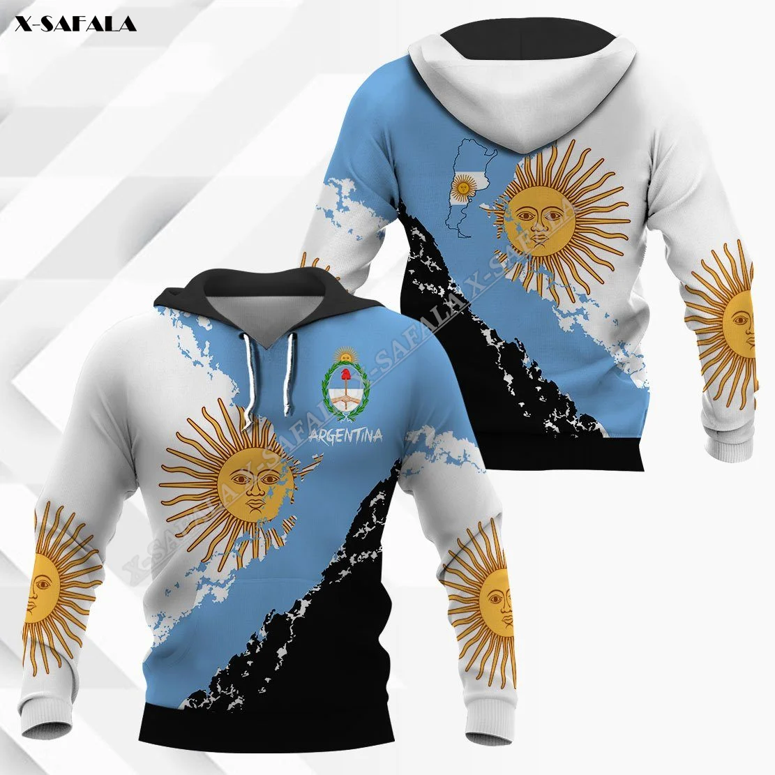 Argentina Future Map Flag Coat Of Arms 3D Print Felpa Con Cappuccio Da Uomo Pullover Outwear Jersey Jumper Con Cappuccio Sportivo