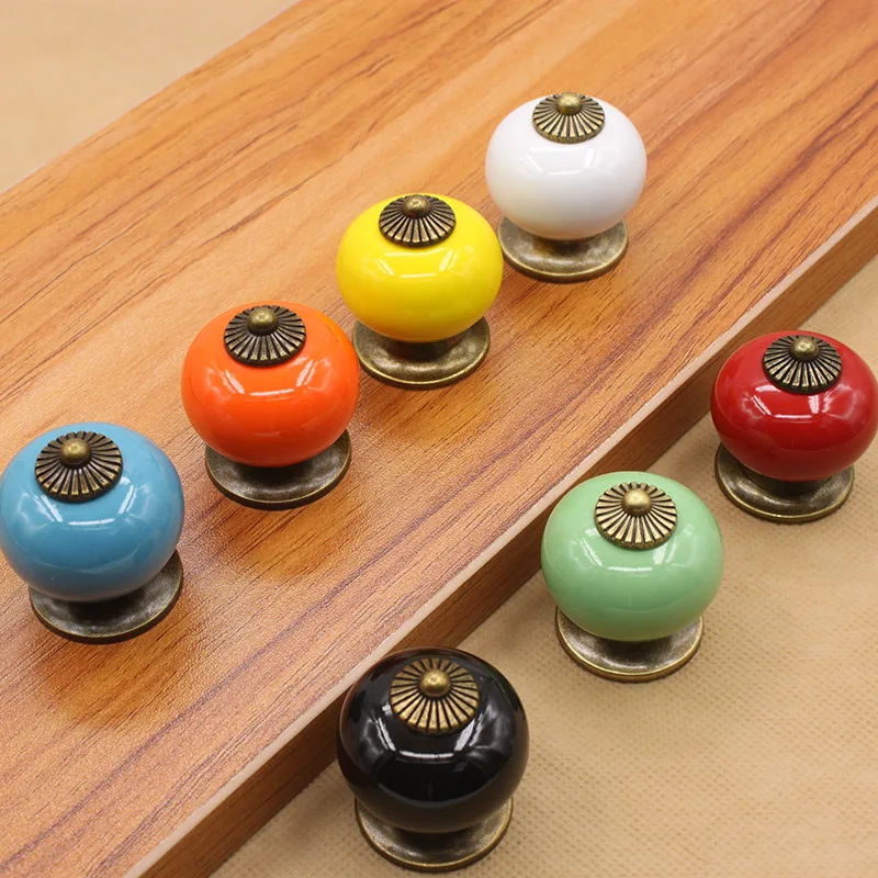 Sliding Door Handle Ceramic Round Shaped Door Pull Kitchen Cabinet Door Knobs 6Pcs/set
