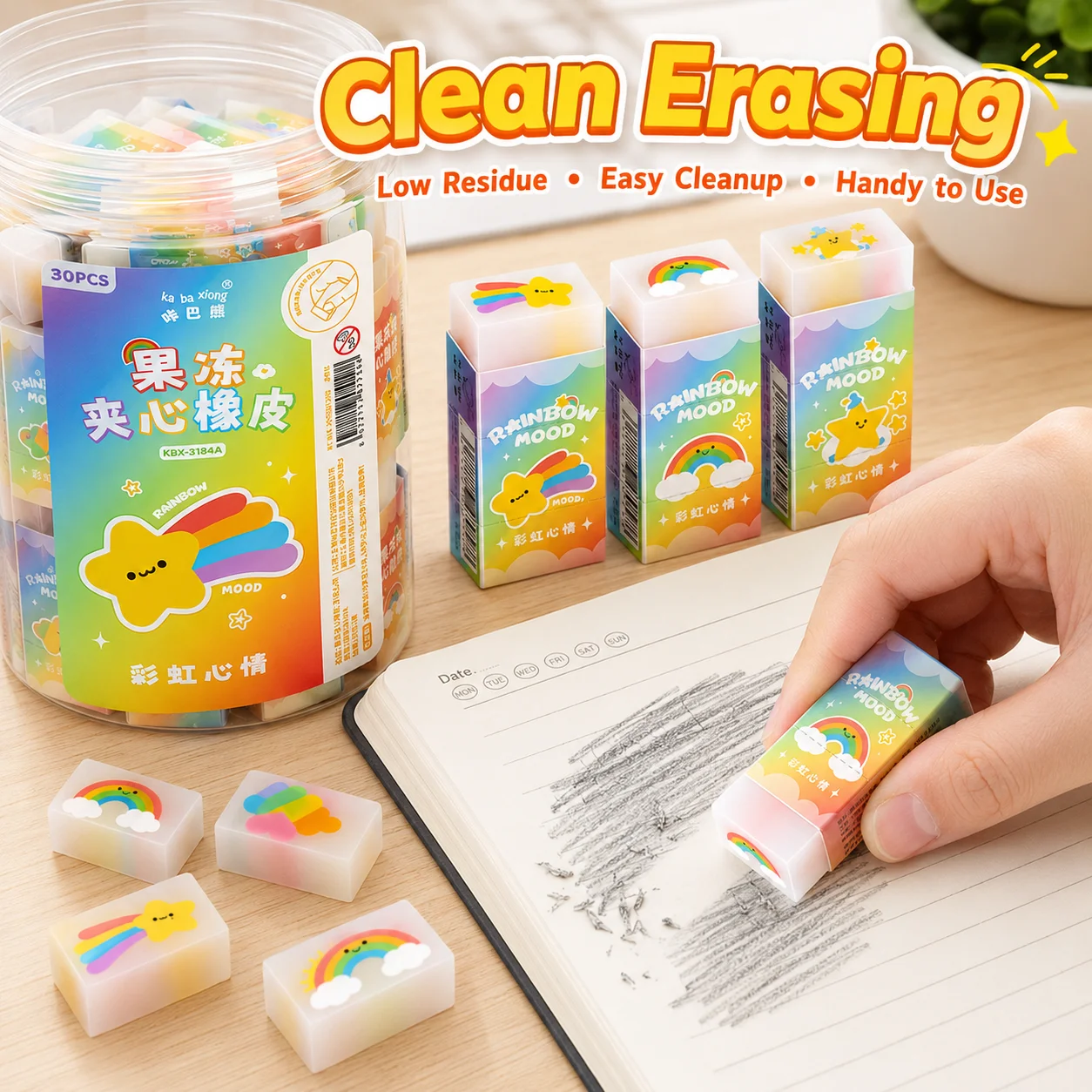 30Pcs Erasers,6 Assorted Cartoon Designs Eraser Pencil Erasers for  School Suies,Classroom Prize Party Favor Stationery Gifts - 5