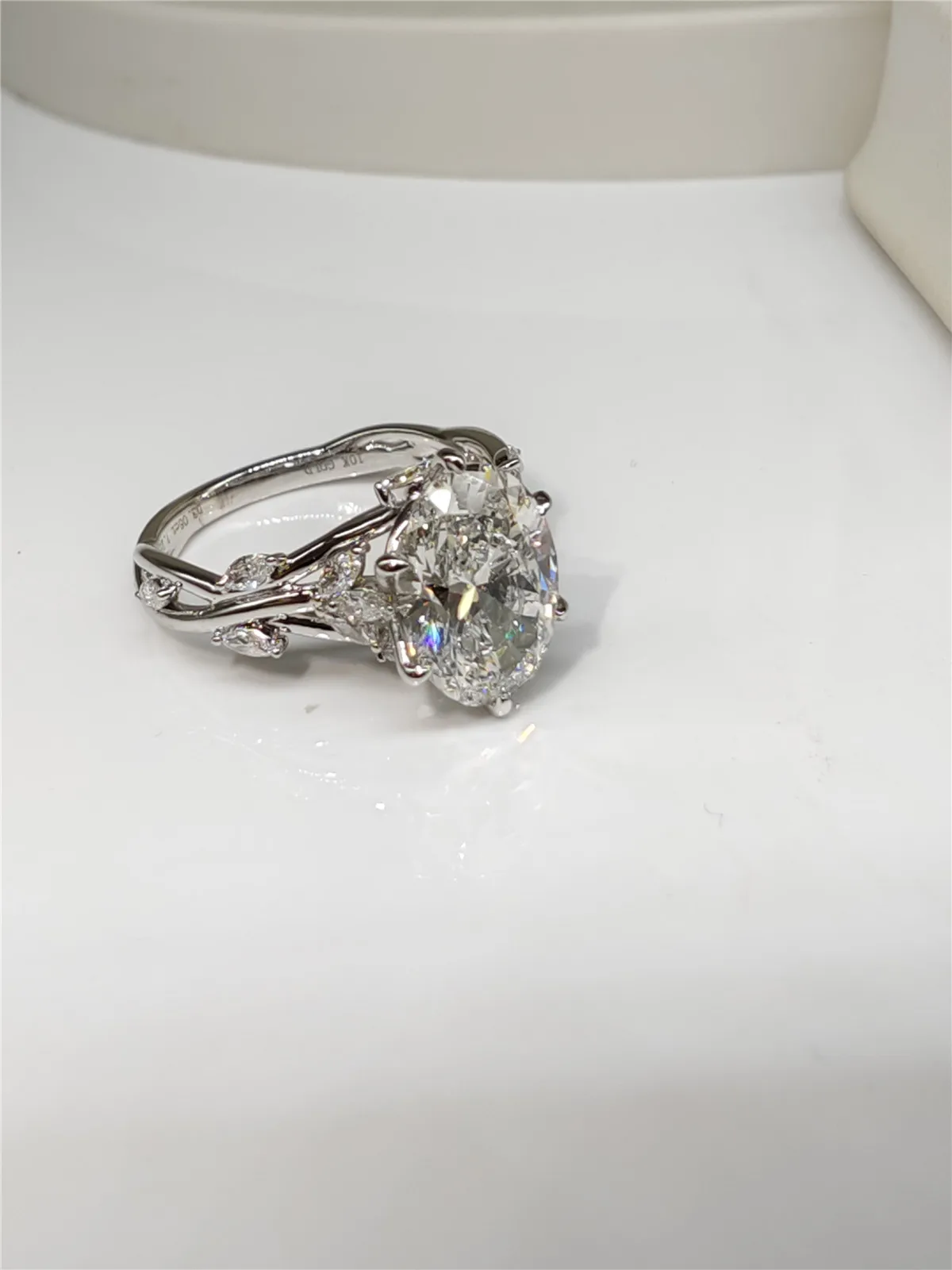 18K solid real gold lab grown diamond 3 carat oval vine engagement diamond ring PT950 platinum ring boutique jewelry custom 4